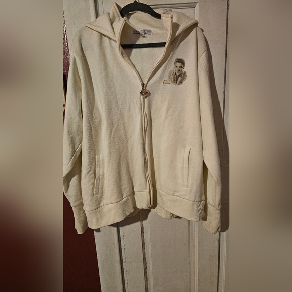 The Bradford Exchange White Zip-Up Sweater with Elvis Design 50s - Picture 6 of 7